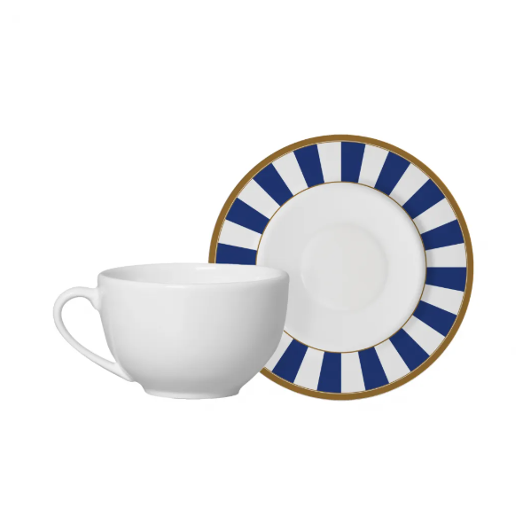 Xícara de Chá c/ Pires Stripe Azul