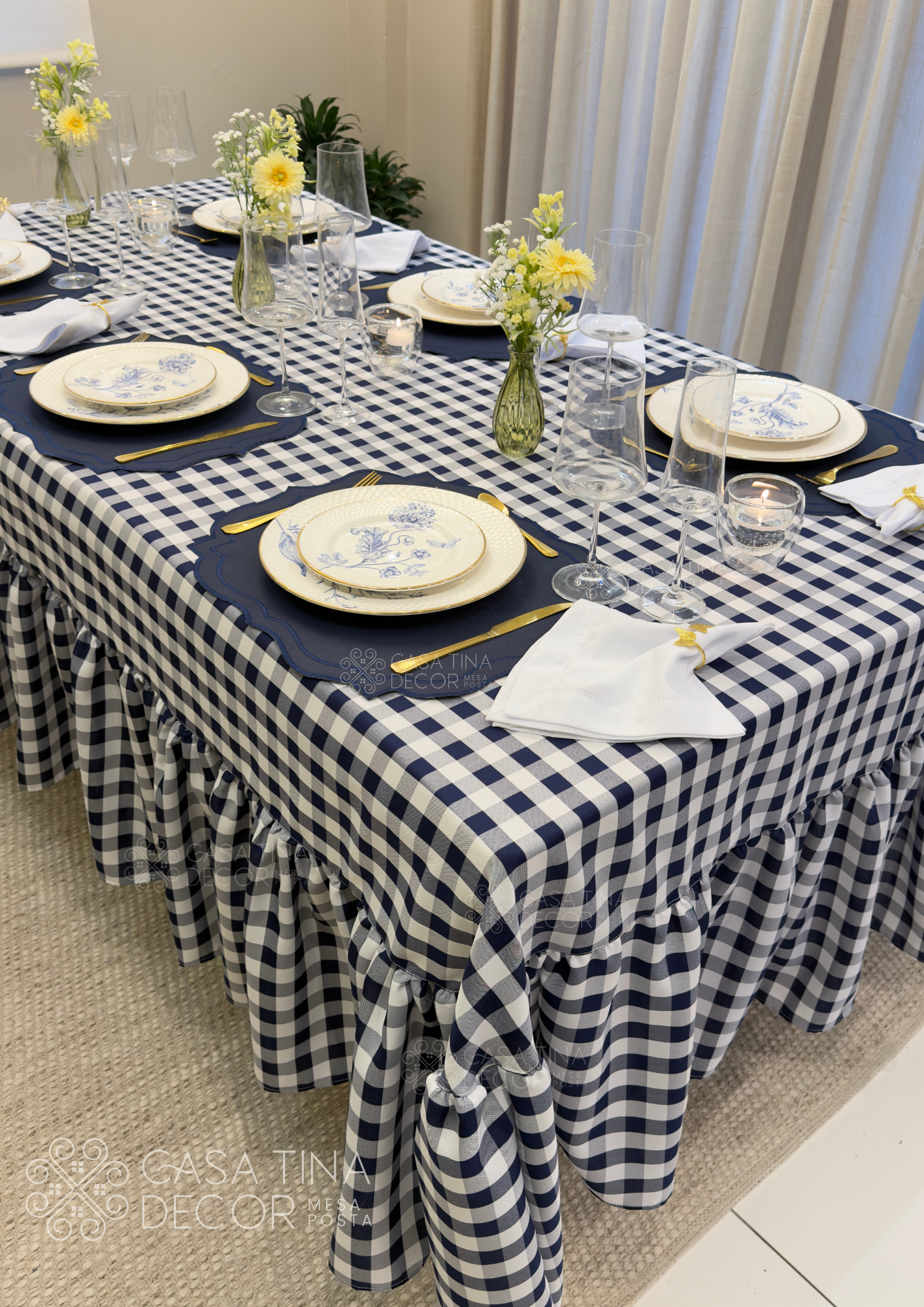 Toalha de Mesa Xadrez Azul Marinho