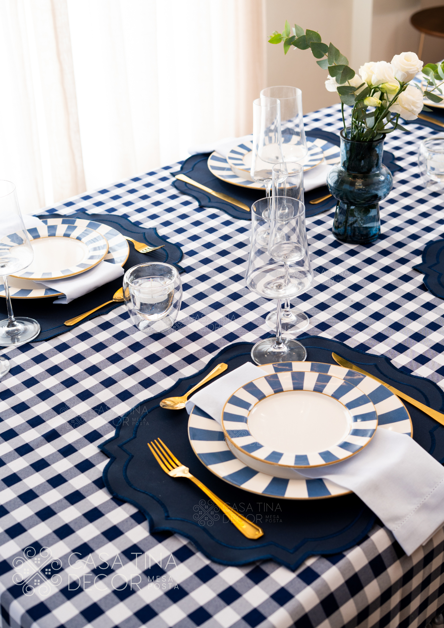 Toalha de Mesa Xadrez Azul Marinho