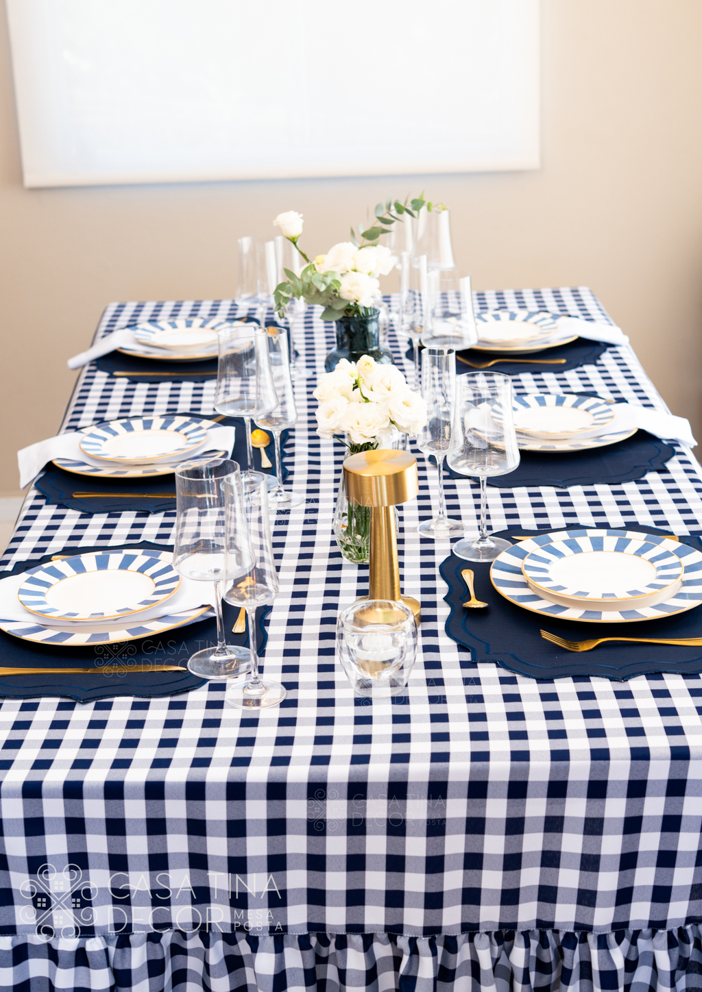 Toalha de Mesa Xadrez Azul Marinho