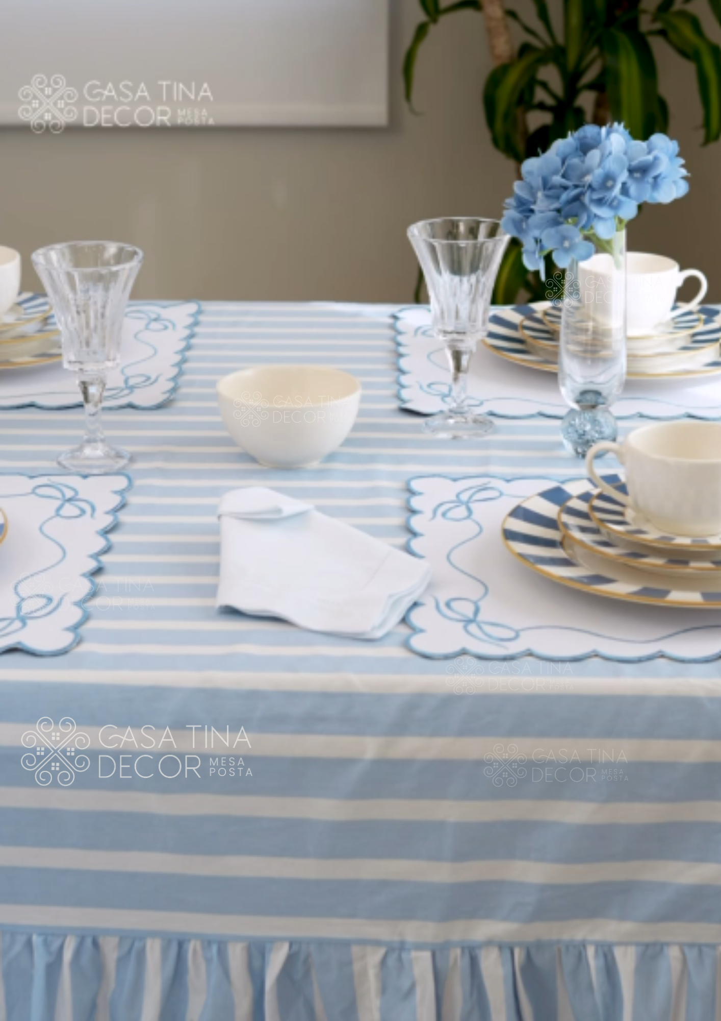 Toalha de Mesa Listrado Azul