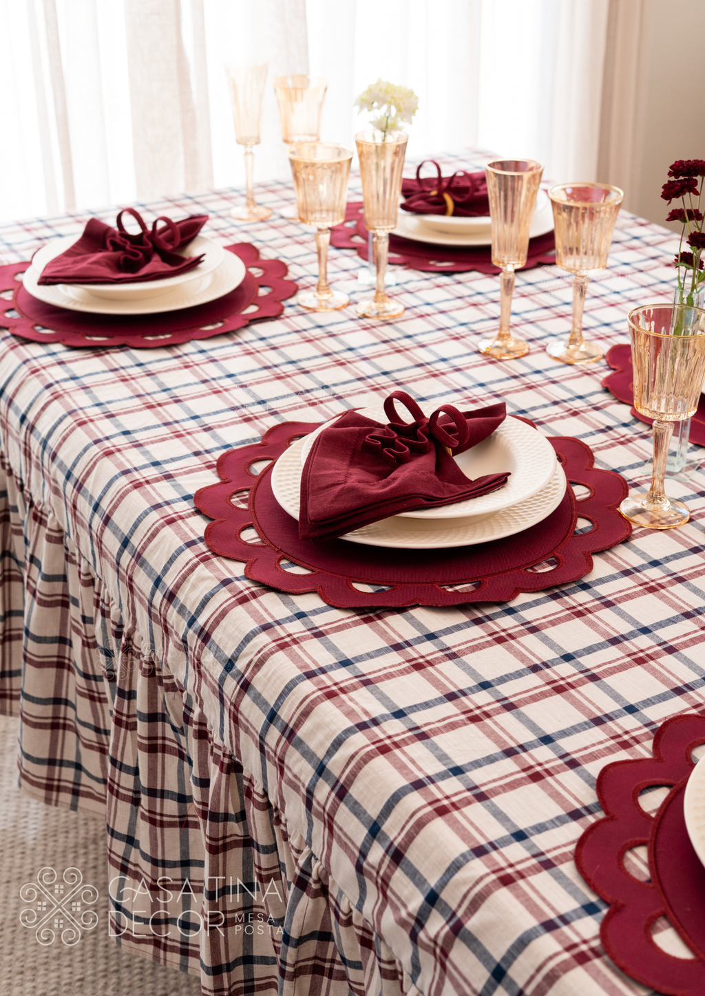 Toalha de Mesa Xadrez Vinho