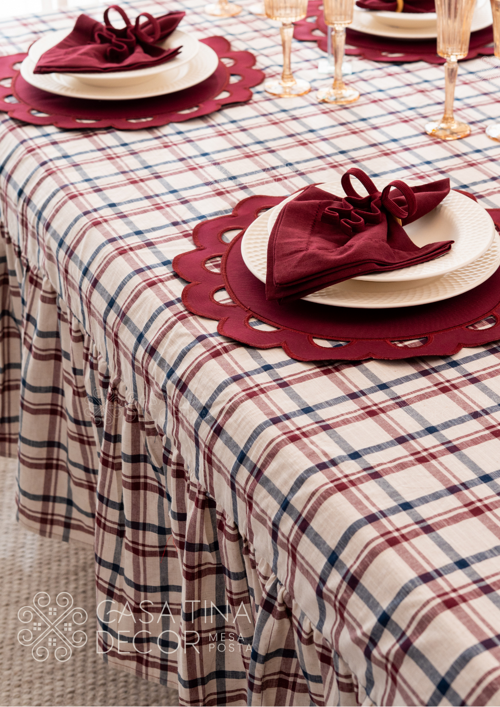 Toalha de Mesa Xadrez Vinho