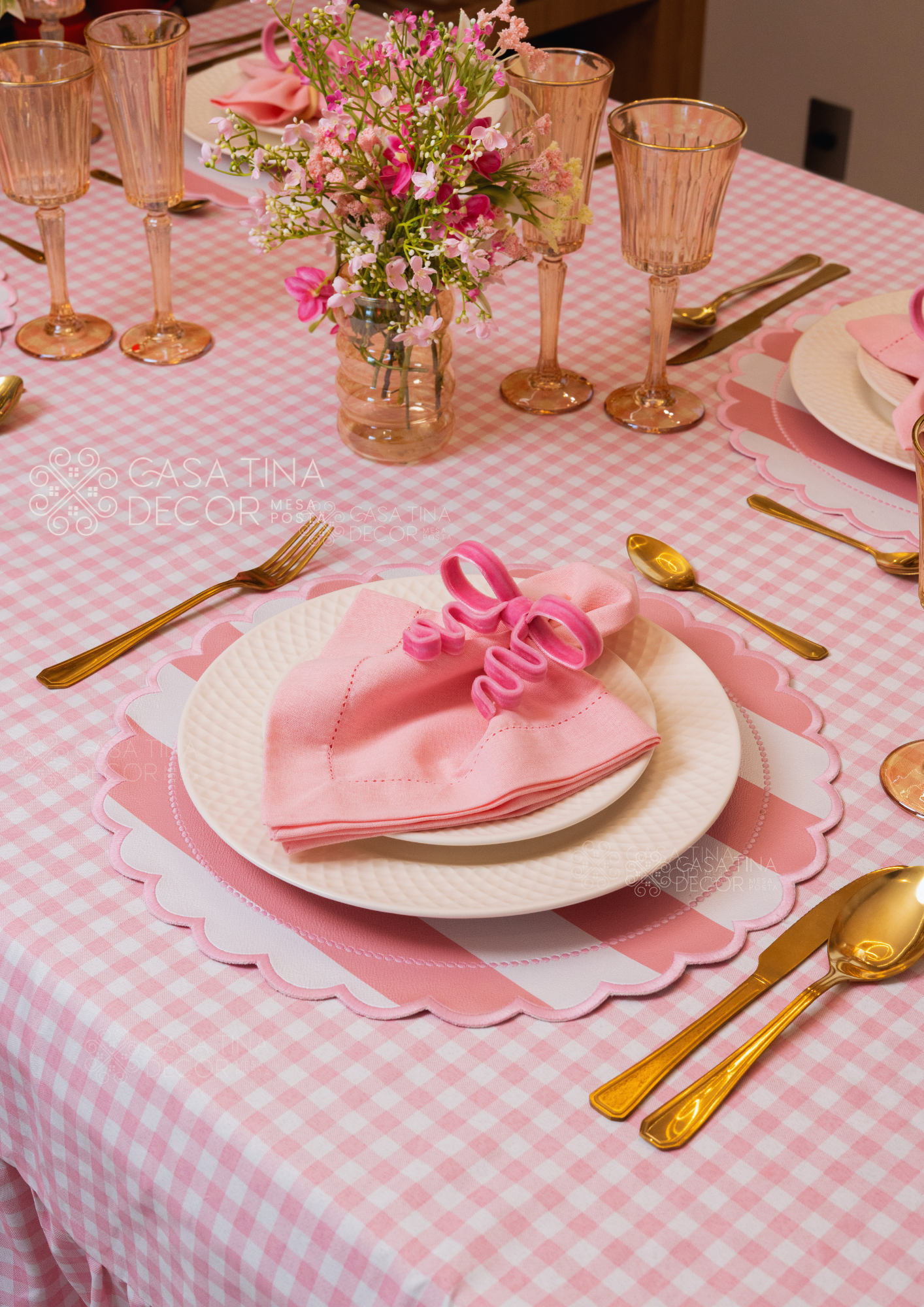 Toalha de Mesa Xadrez Rosa