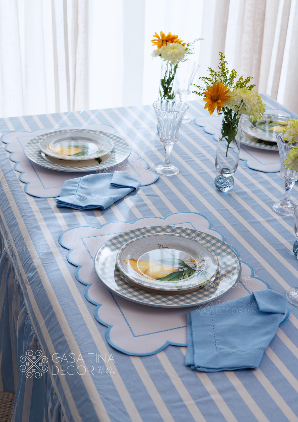 Toalha de Mesa Listrado Azul
