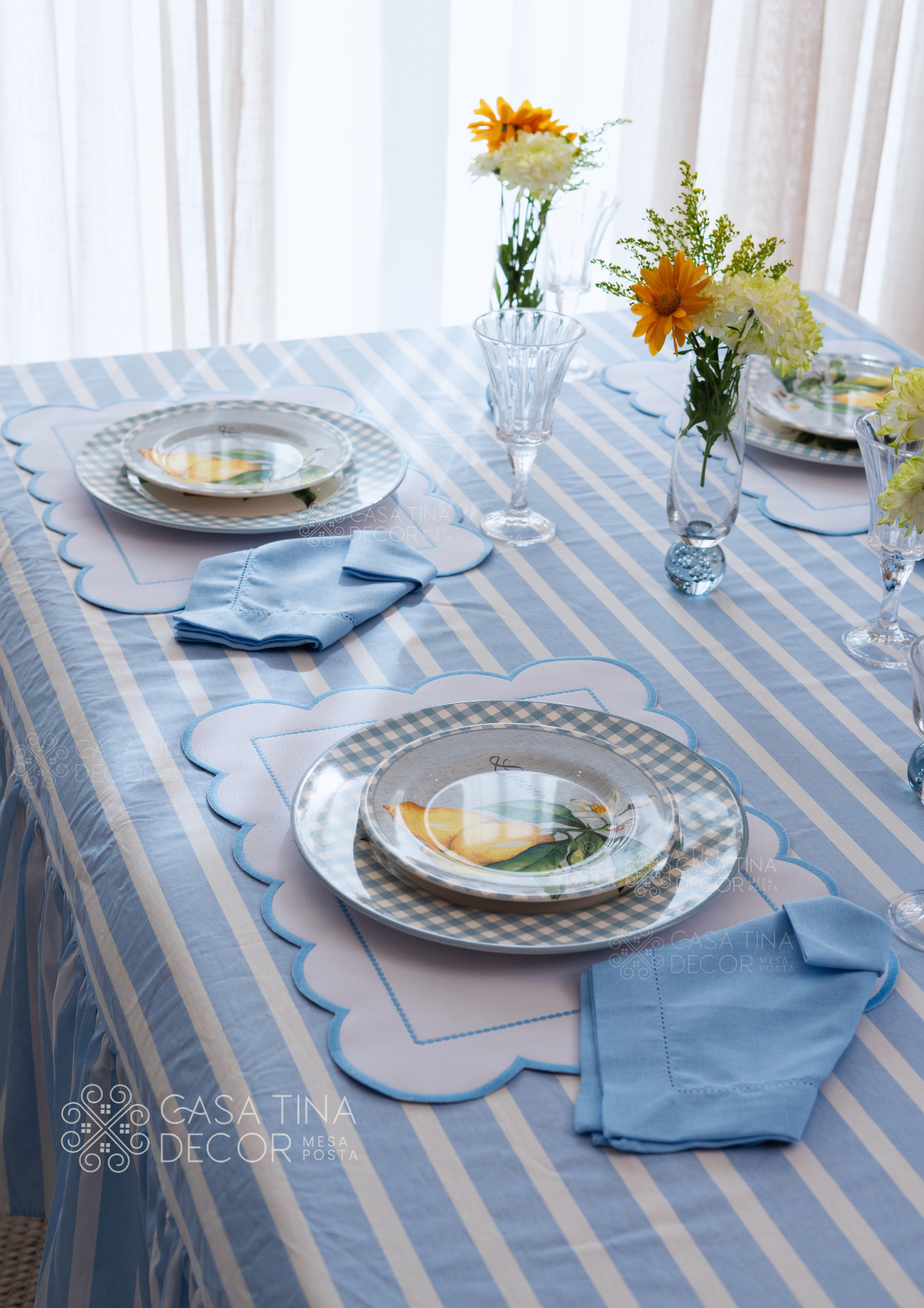 Toalha de Mesa Listrado Azul