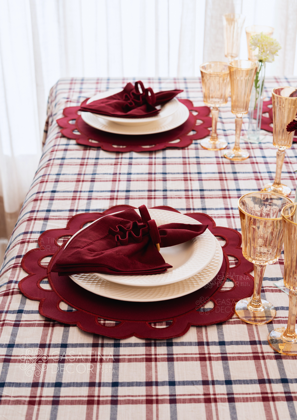Toalha de Mesa Xadrez Vinho