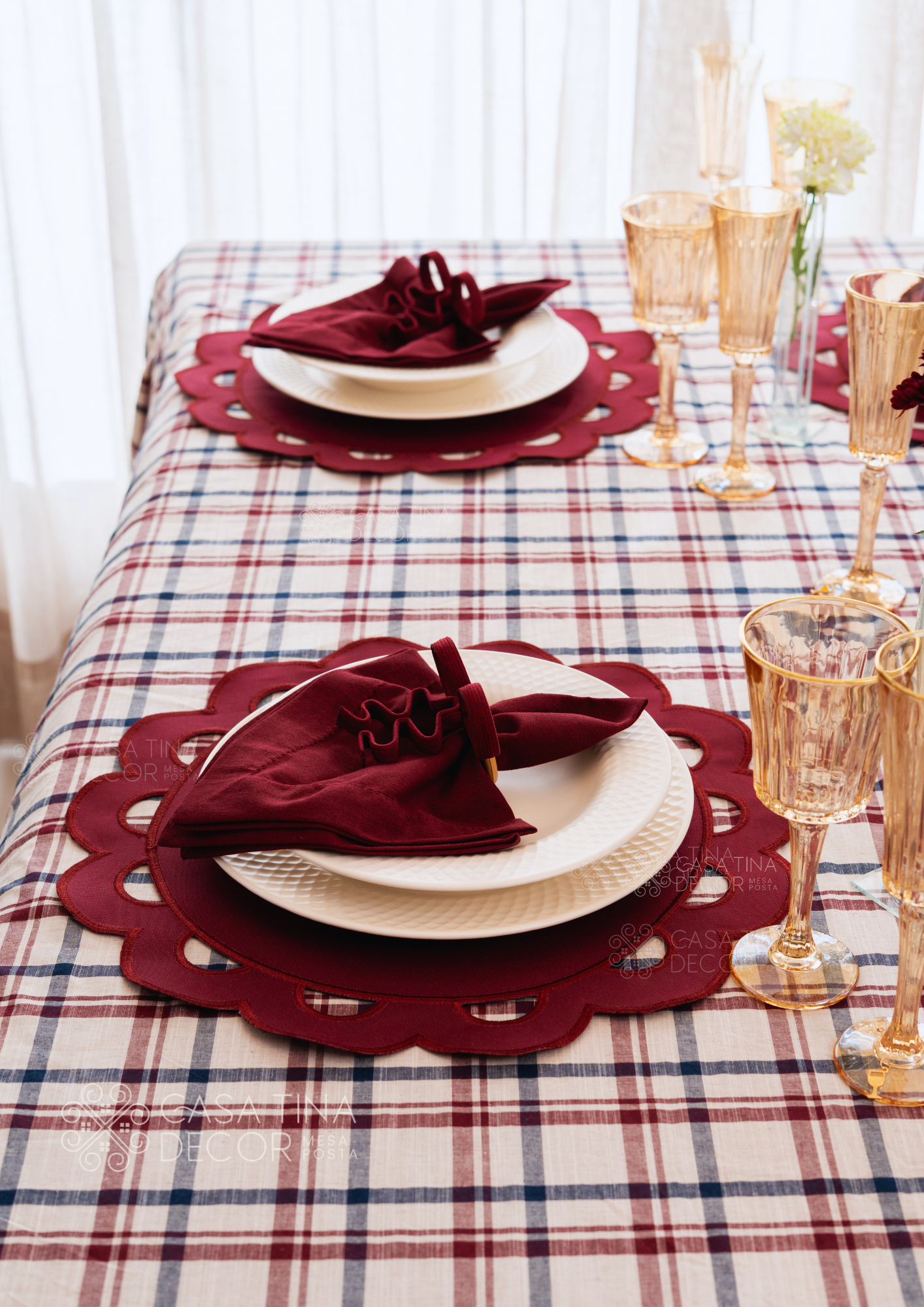 Toalha de Mesa Xadrez Vinho