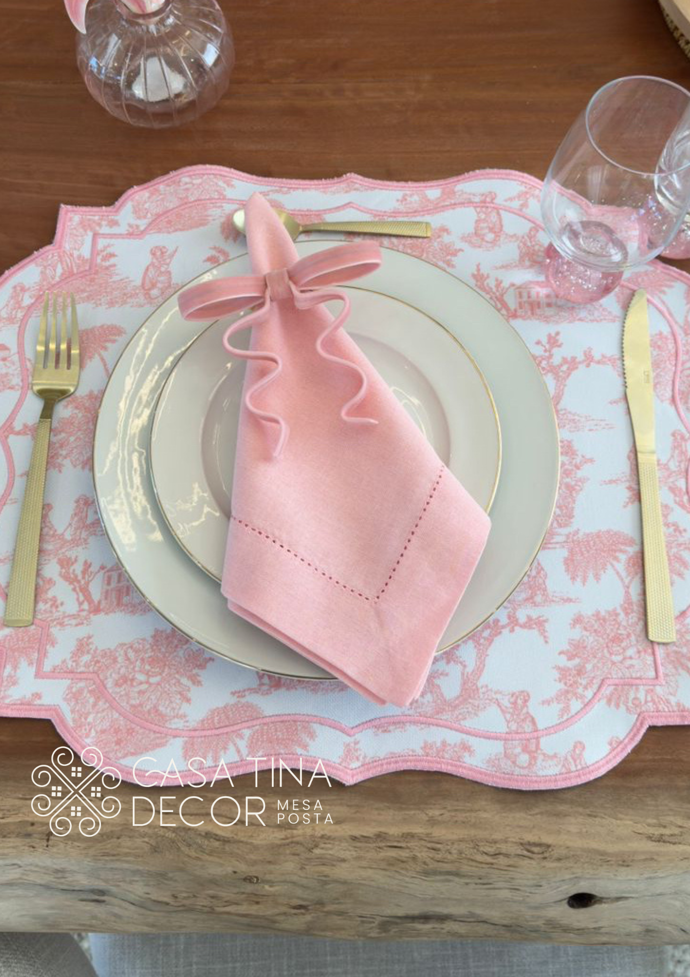 Lugar Americano Toile de Jouy Rosa