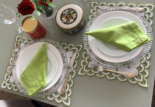 Kit Richelieu - Verde com Branco (guardanapo + jogo americano)