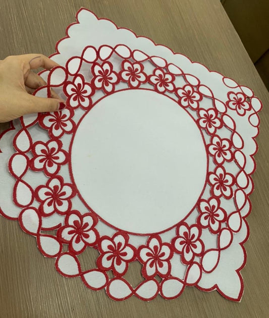 Kit Richelieu - Branco com Vermelho (guardanapo + jogo americano)